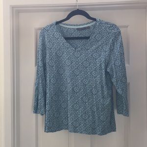 Patterned top flatters you in shades of blue